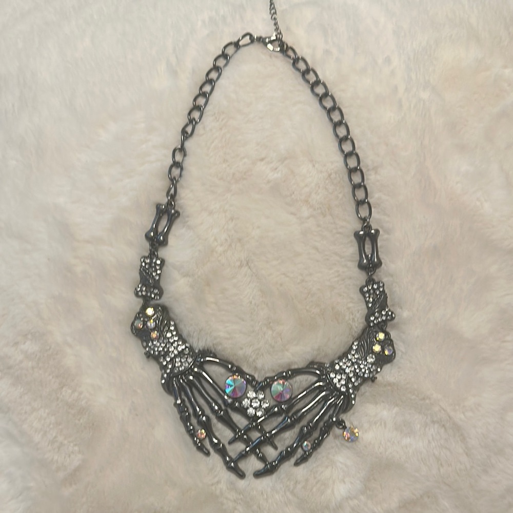 Elegant Black Skeleton Hand Necklace